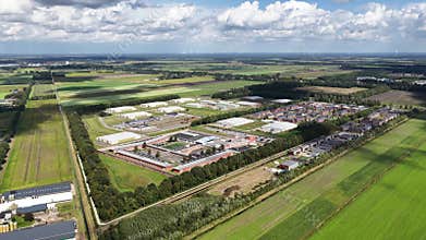 AZC Ter Apel, asylum seekers centre, reception and registration facility, aerial of the architectural compound.