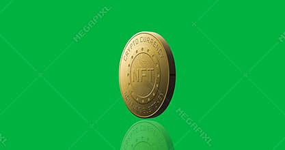 Animation of golden nft coin spinning over transparent background