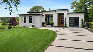 Contemporary Home for Sale in Suburban Neighborhood During Daytime