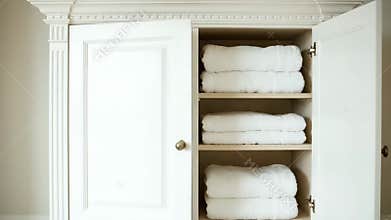 Close up View of a White Armoire With Vintage Brass Handles in a Bedroom