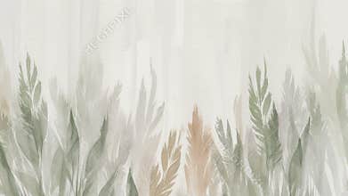 Abstract Field Painted With Grass and Gentle Light in Soft Neutral Colors
