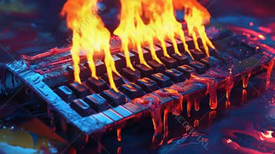 Melting keyboard ablaze with vibrant flames