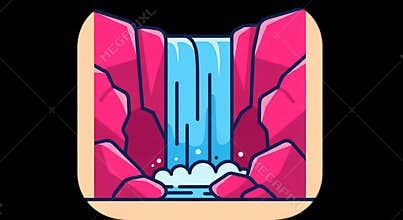 Vibrant Cartoon Waterfall in a Stylized Canyon Landscape