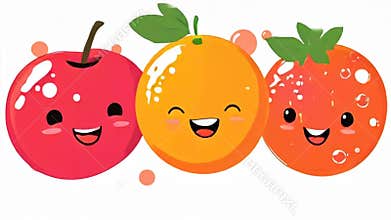 Cute and Happy Fruit Cartoon Characters - Apple, Orange, and Tangerine