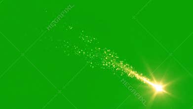 Golden Shooting Star Trail on Green Screen Background
