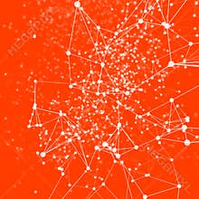 White dots connected on orange. Abstract background. White on or