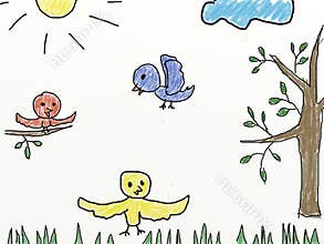 Child like drawing of birds