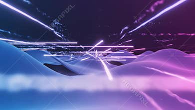 Majestic mountain landscapes with neon light trails in futuristic settings provide stunning visual metaphors for forward thinking