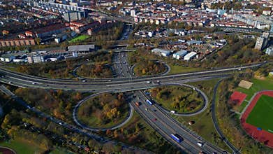 infrastructure traffic on highway interchange Nice aerial view flight drone