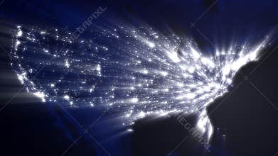 USA at Night with Ray of Lights (Loop)