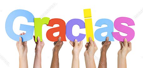 Multiethnic Group of Hands Holding Gracias
