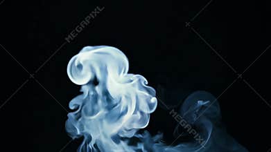 White smoke gracefully rises and swirls against a dark background. Ethereal