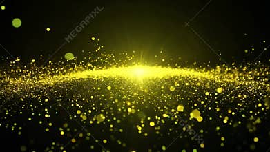 Golden particles shimmer and glow, creating a magical abstract background. A