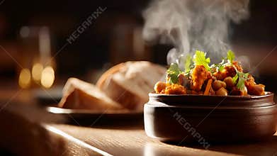 Aromatic Hot Stew with Chickpeas and Fresh Parsley Served with Crusty Bread
