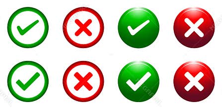 tick and cross round web buttons
