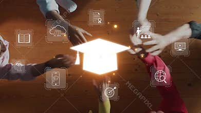 Creative Learning Concepts with Graduation Cap and Digital Education Icons Representing Modern Knowledge and Skills