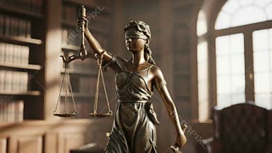 Lady justice statue holding scales in law office