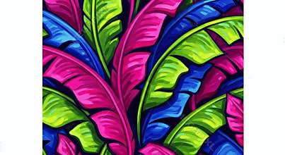 Vibrant Tropical Banana Leaves Pattern in Bold Neon Colors