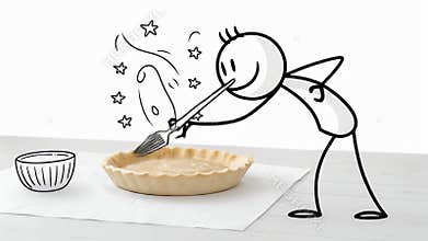 Stickman Filling Pie Crust With Spoon on White Background Perfect for Culinary Themed Illustrations