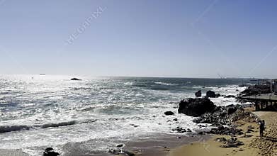 Porto Portugal May 25 2025 Ocean waves crash against the
