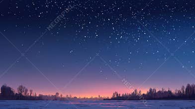 Winter Solstice Night Sky Features Star-Filled View Over Snow-Covered Field With Northern Glow on Horizon Displaying