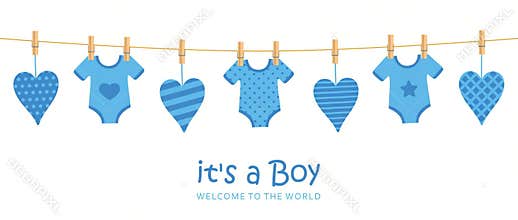 baby welcome greetings for childbirth with blue hanging utensils