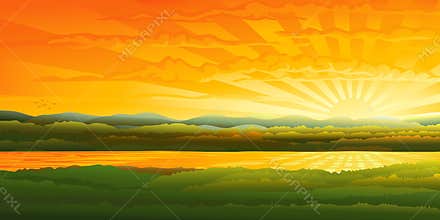Beautiful sunset over a river