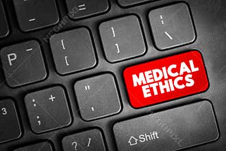 MEDICAL ETHICS key on computer keyboard highlighting healthcare morality, professional responsibility, patient rights, clinical