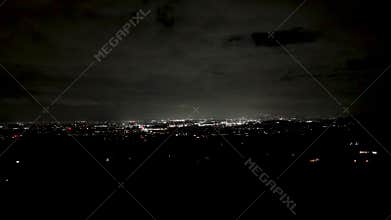 Areal city view of new year's night, celebrating with fireworks