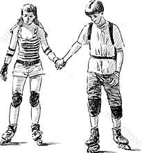 Teens on roller skates