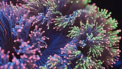 Vibrant Coral Reef Polyp Close-up with Bioluminescent Glow