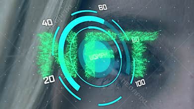Animation of data processing and nft text over eye