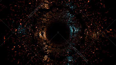 Smooth seamless loop animation of highly detailed futuristic tunnel made of glossy orange blue cubes