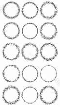 Collection of hand-drawn floral wreath circles, design elements, isolated on white background.