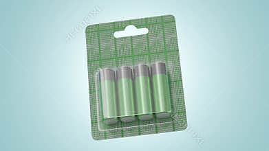 Pack of Four Batteries 3D Product Animation on Blue Background. 4K