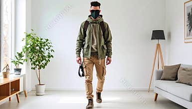 Modern Traveler in Minimalist Interior