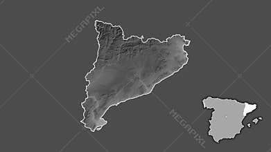 Cataluna, Spain, extruded and isolated. Grayscale