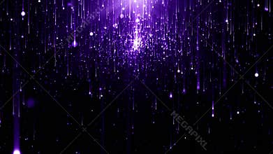 Purple particles falling down in cinematic motion for background use