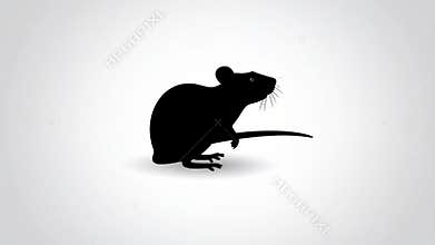 Silhouette of a rat against a white background for design and concept use