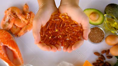 Foods containing vitamin D and omega 3. Selective focus. Food.