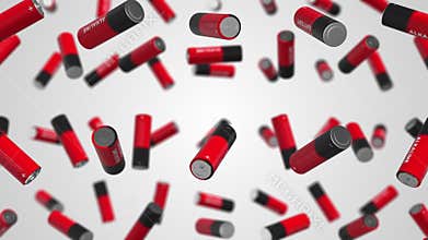 3D Alkaline Batteries Falling Animation. Battery Cell. Battery Falling Rain. 4K