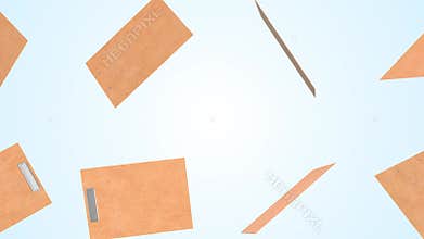 Clipboards Falling on a Light Blue Background. Wooden Clipboard 3D. 4K