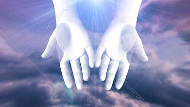 Hands Opening with Light Rays