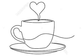 Abstract coffee and cups continuous one line drawing minimal illustration