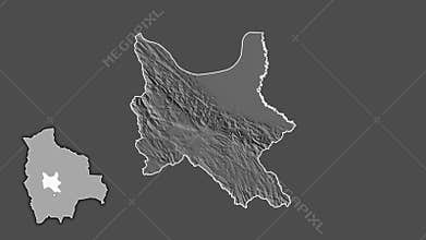 Cochabamba - department of Bolivia, extruded and isolated. Grayscale