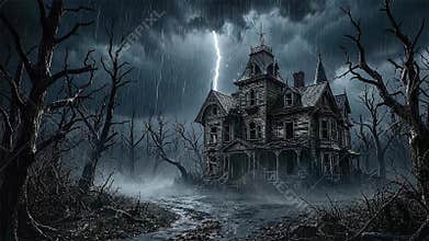 Haunted House, Lightning, Rain, Forest