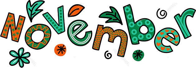 November Month of the Year Freehand Text
