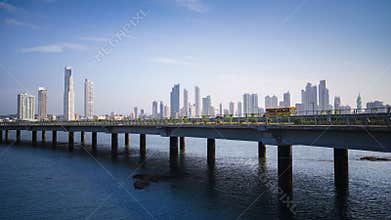 Panorama panama city skyline building car