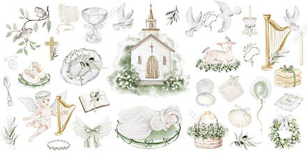Baptism Icons Set Watercolor Hand Painted