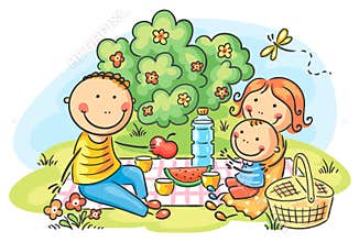 Family having picnic outdoors